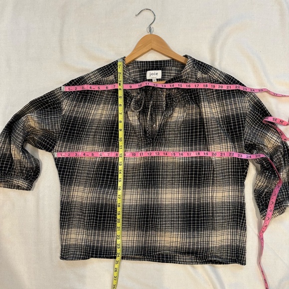 JOIE Barrian Split Neck Plaid Cotton Top, Size Medium - Picture 2 of 7